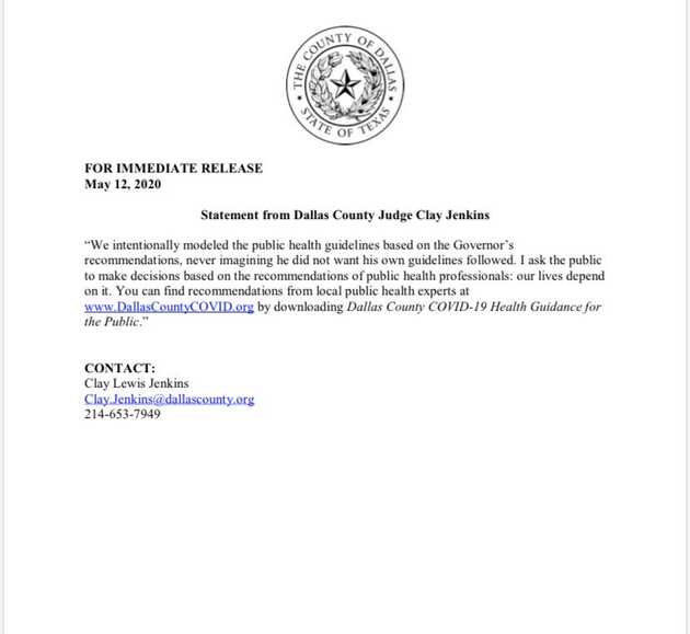 Statement from Dallas County Judge Clay Jenkins